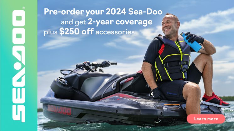 Get 2 years of coverage on 2024 Sea-Doo personal watercraft models and $250 off $1000 in accessories on the entire 2024 lineup.